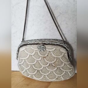 Vintage Handcrafted Art Deco Beaded Clutch Purse with Floral Clasp